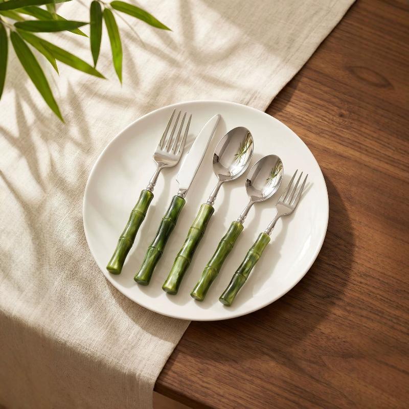 Bamboo Cutlery Set - ชุดช้อนส้อมสแตนเลสพร้อมด้ามจับไม้ไผ่ ทนทาน เหมาะสำหรับงานเลี้ยงอาหารค่ำสุดหรู