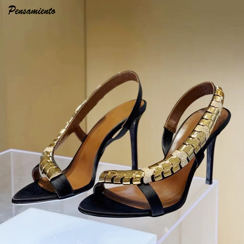 Luxury Lifestyle Shoes - รองเท้าส้นสูงประดับเพชรหรูหรา ผ้าซาติน สายรัดข้อเท้า สไตล์กลาดิเอเตอร์ สำหรับผู้หญิง แฟชั่นฤดูร้อน