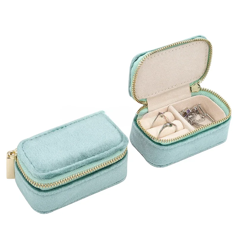 Velvet Jewelry Box - กล่องเก็บเครื่องประดับสำหรับเดินทางขนาดเล็กเคสเก็บผ้ากำมะหยี่มีซิปห่วงบรรจุภัณฑ์เครื่องประดับขนาดเล็กกล่องเก็บ USB สำหรับเดินทางทางธุรกิจ