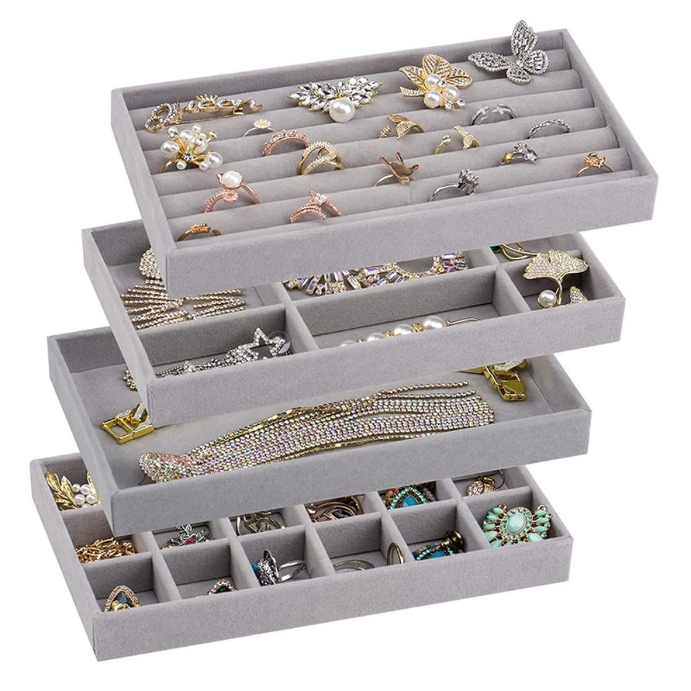 Velvet Jewelry Box - กล่องลิ้นชักเก็บเครื่องประดับกำมะหยี่แบบซ้อนได้ ถาดโชว์กำมะหยี่ ลิ้นชักโชว์แหวนและกำไล