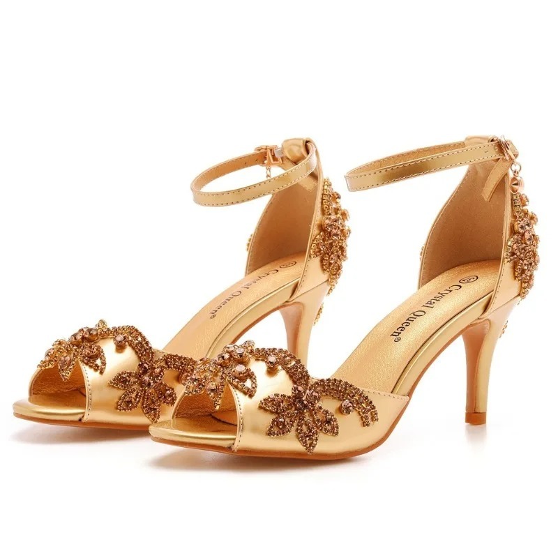 Luxury Lifestyle Shoes - แฟชั่นดีไซเนอร์รองเท้าสตรีหรูหราประดับด้วยเพชรเปิดนิ้วเท้ารองเท้าส้นสูงสำหรับผู้หญิงรองเท้าแต่งงานที่สวยงามซานดาเลียส มูเยร์