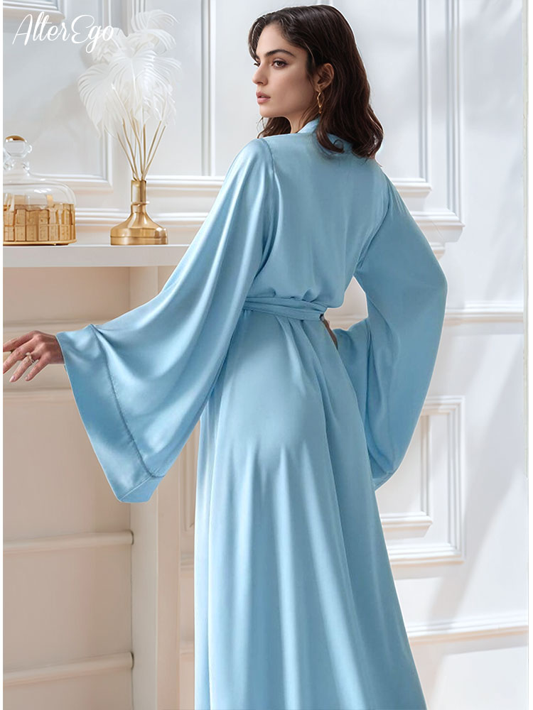 Luxury Lifestyle Women - ความยาวชั้นเจ้าสาวKimono Beige Silk Dressing GownยาวซาตินRobeสําหรับเจ้าสาวเพื่อนเจ้าสาวRobes Handmadeชุดชั้นในBoudoir