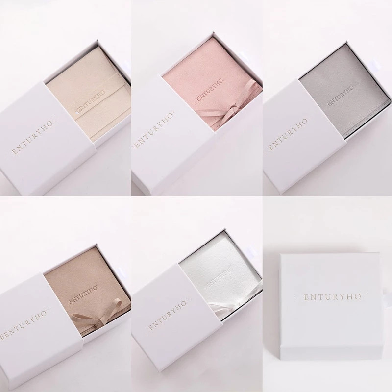 Velvet Jewelry Box - โลโก้ที่กำหนดเองบรรจุภัณฑ์พิมพ์กระดาษแข็งกล่องลิ้นชัก Plus กำมะหยี่สีชมพูกระเป๋าสายคล้องกระเป๋า,เครื่องประดับกล่องลิ้นชักและกระเป๋า