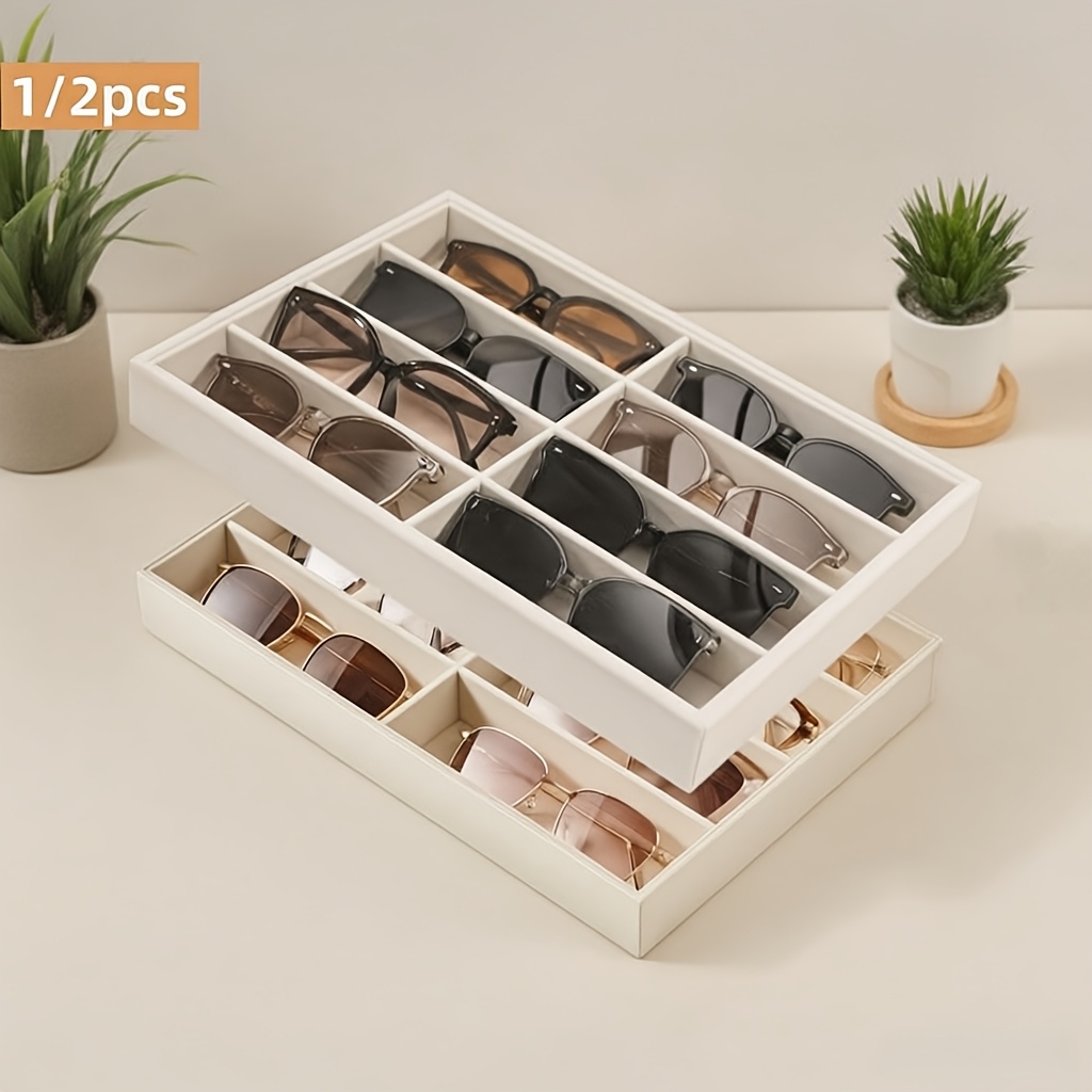 Velvet Jewelry Box - ถาดจัดระเบียบกำมะหยี่สีเทาอเนกประสงค์สำหรับแว่นตา เครื่องประดับ และนาฬิกา - 8 ช่อง,