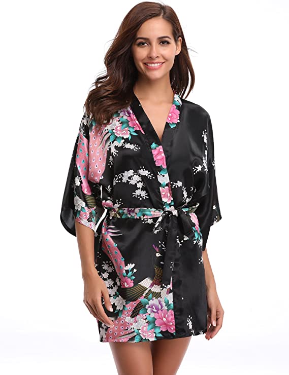 Luxury Lifestyle Women - ผ้าไหมซาตินเจ้าสาวงานแต่งงานเจ้าสาว Robe Floral เสื้อคลุมอาบน้ำ Kimono Robe