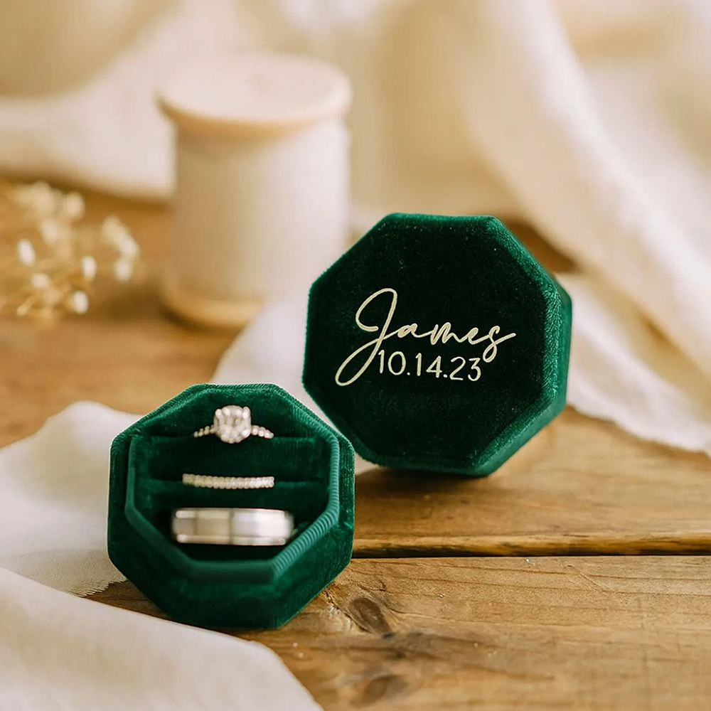 Velvet Jewelry Box - กล่องใส่แหวนกำมะหยี่ส่วนตัวแบบสามช่อง กล่องใส่แหวนขอแต่งงาน กล่องใส่แหวนหมั้นแบบกำหนดเอง ของขวัญวันครบรอบแต่งงาน