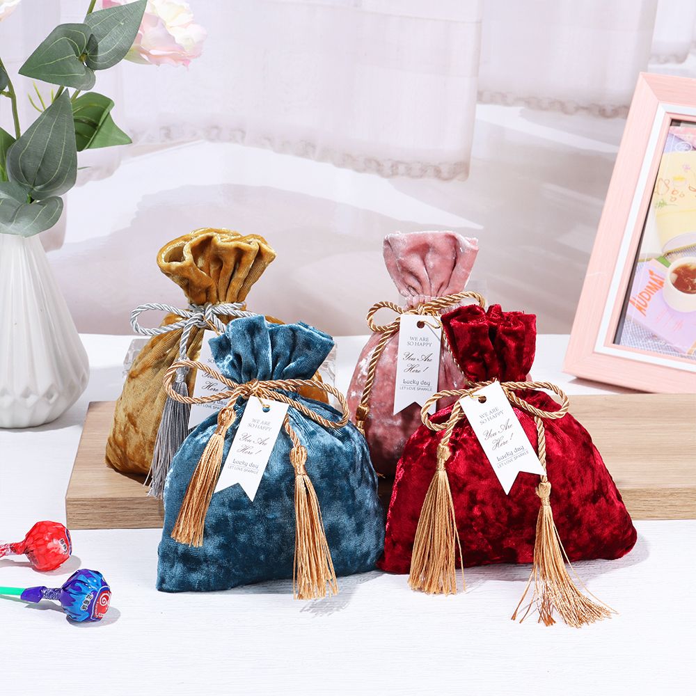 Velvet Jewelry Box - ผ้ากำมะหยี่ Drawstring พู่กำมะหยี่กล่องขนมของขวัญถุง Candy ถุงเก็บงานแต่งงานกล่องเครื่องประดับ