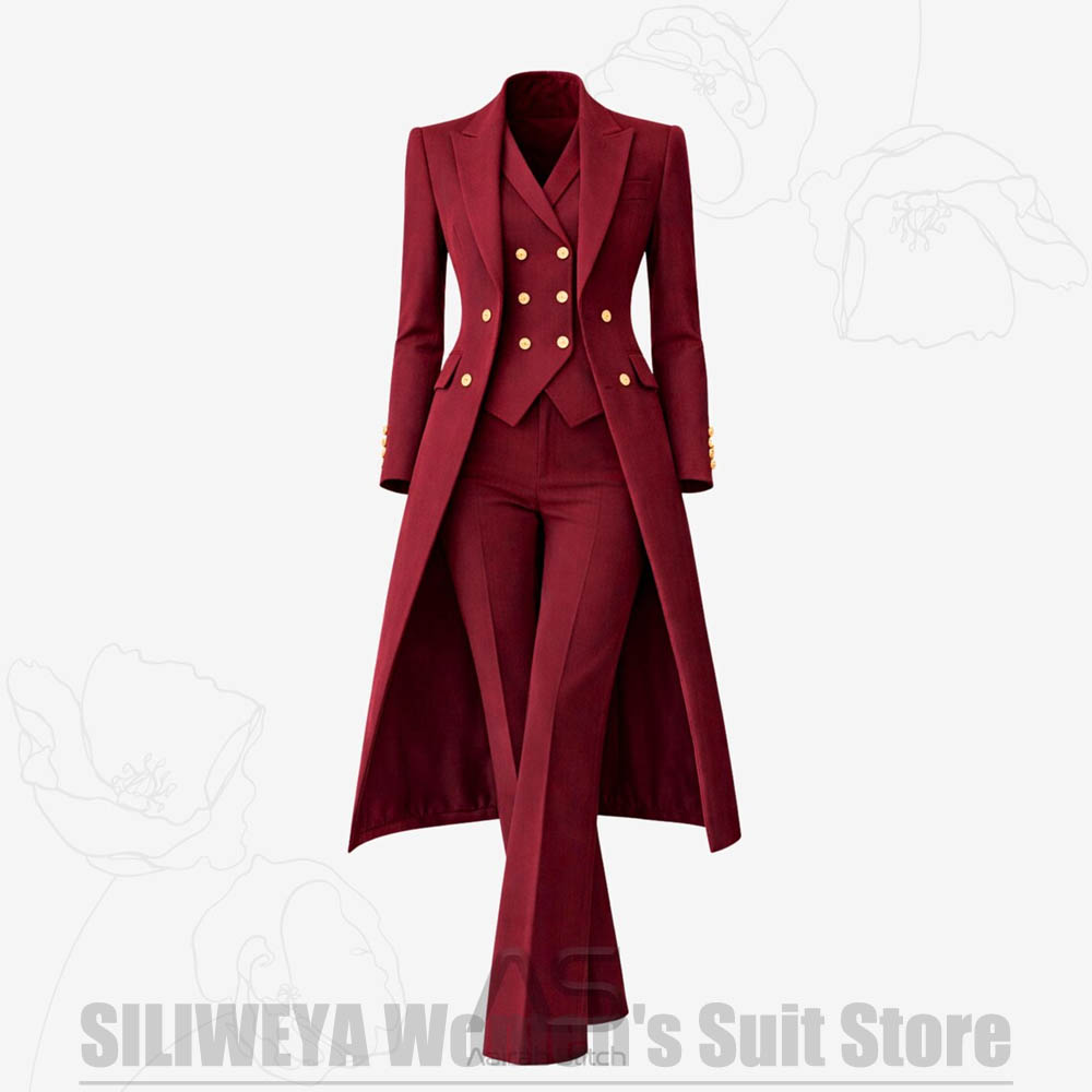 Luxury Lifestyle Women - ชุดสูทผู้หญิง 3 ชิ้น แบบกระดุมสองแถว เสื้อโค้ทยาว เสื้อกั๊ก