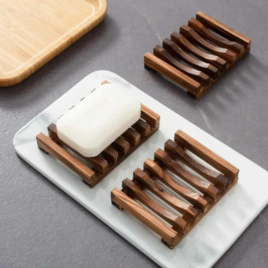 Bamboo Cutlery Set - ที่วางสบู่ไม้สำหรับห้องอาบน้ำ ดีไซน์ระบายน้ำได้เอง ช่วยให้สบู่แห้งสะอาด ที่วางสบู่ไม้ไผ่ดีไซน์หรู