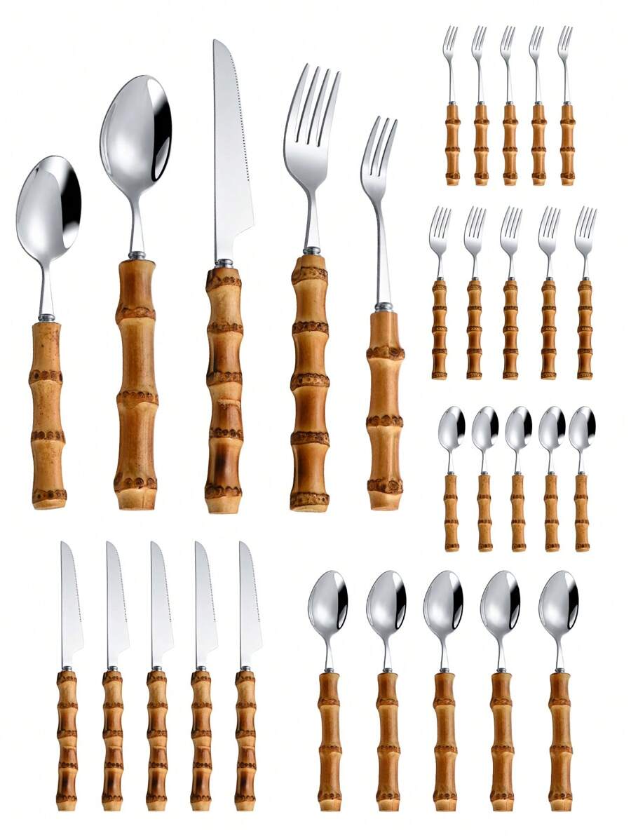 ชุดช้อนส้อมสแตนเลส 30 ชิ้นพร้อ - Bamboo Cutlery Set บทวิจารณ์และราคา